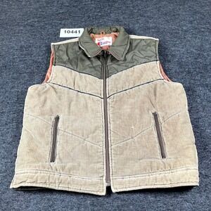 Vintage Van Cort All Weather Wear Corduroy Vest Mens Large Tan Green Full Zip